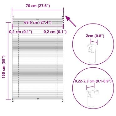 Πλισέ ρόλερ σκίασης 70x150cm Λευκό