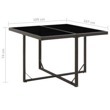 vidaXL Τραπέζι Κήπου Μαύρο 109x107x74cm Συνθετικό Ρατάν & Γυαλί 1 τεμ.