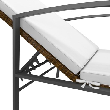 vidaXL Ξαπλώστρα Κήπου Καφέ από Συνθετικό Ρατάν με Μαξιλάρι 195x60x(53-95)cm 1 τεμ.