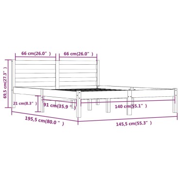 vidaXL Πλαίσιο Κρεβατιού Λευκό 140x190cm από Μασίφ Ξύλο Πεύκου 1 τεμ. - Μονό