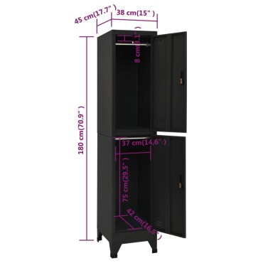 vidaXL Φοριαμός Μαύρος 38x45x180cm Ατσάλινος 1 τεμ.
