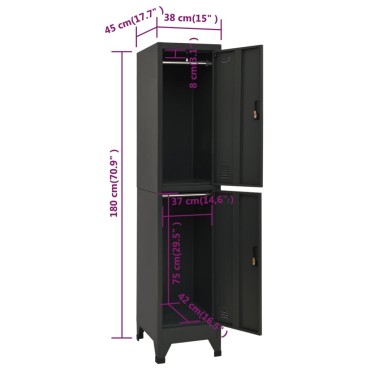 vidaXL Φοριαμός Ανθρακί 38x45x180cm από Ατσάλι 1 τεμ.
