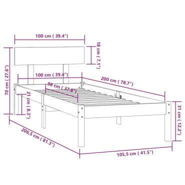 vidaXL Πλαίσιο Κρεβατιού Λευκό 100 x 200 εκ. από Μασίφ Ξύλο Πεύκου