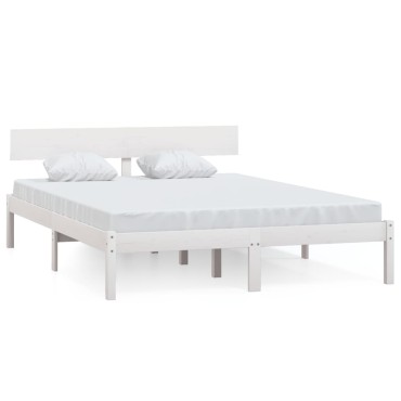 vidaXL Πλαίσιο Κρεβατιού Λευκό 140x200cm από Μασίφ Ξύλο Πεύκου 1 τεμ. - Διπλό
