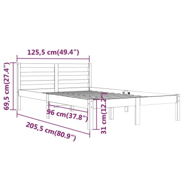 vidaXL Πλαίσιο Κρεβατιού Λευκό 120x200cm από Μασίφ Ξύλο Πεύκου 1 τεμ. - Μονό
