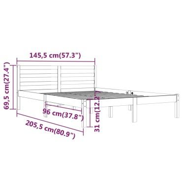 vidaXL Πλαίσιο Κρεβατιού Λευκό 140x200cm από Μασίφ Ξύλο Πεύκου 1 τεμ. - Διπλό