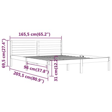 vidaXL Πλαίσιο Κρεβατιού Λευκό 160x200cm από Μασίφ Ξύλο Πεύκου 1 τεμ. - Διπλό