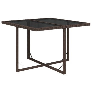 vidaXL Τραπέζι Κήπου Καφέ 109x107x74cm Συνθετικό Ρατάν/Γυαλί 1 τεμ.