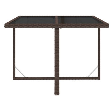 vidaXL Τραπέζι Κήπου Καφέ 109x107x74cm Συνθετικό Ρατάν/Γυαλί 1 τεμ.