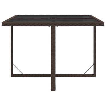 vidaXL Τραπέζι Κήπου Καφέ 109x107x74cm Συνθετικό Ρατάν/Γυαλί 1 τεμ.