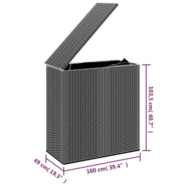 vidaXL Κουτί Μαξιλαριού Κήπου Μαύρο 100x49x103,5cm Ρατάν Πολυαιθ. 1 τεμ.