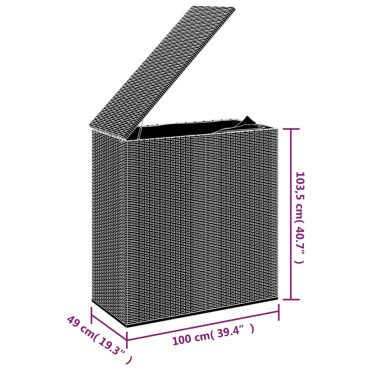 vidaXL Κουτί Μαξιλαριού Κήπου Γκρι 100x49x103,5cm Ρατάν Πολυαιθ. 1 τεμ.