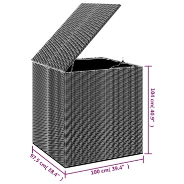 vidaXL Κουτί Μαξιλαριού Κήπου Μαύρο 100x97,5x104cm Ρατάν Πολυαιθ.