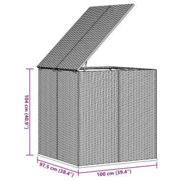 vidaXL Κουτί Μαξιλαριού Κήπου Γκρι 100x97,5x104cm Ρατάν Πολυαιθ. 1 τεμ.