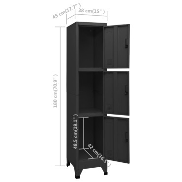 vidaXL Φοριαμός Μαύρος 38x45x180cm Ατσάλινος 1 τεμ.