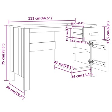 vidaXL Γραφείο HAMAR Αν. Γκρι 113x50x75cm από Μασίφ Ξύλο Πεύκου 1 τεμ.