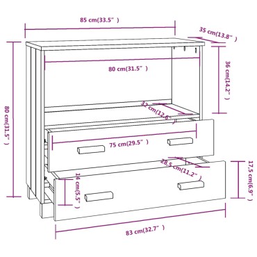 vidaXL Ντουλάπι HAMAR Καφέ Μελί 85x35x80cm Μασίφ Ξύλο Πεύκου 1 τεμ.