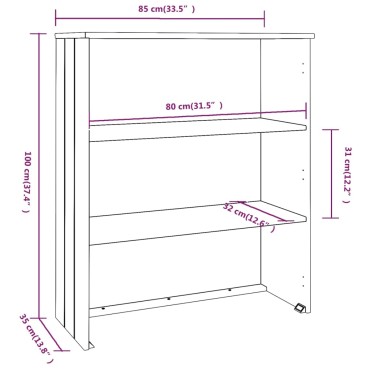 vidaXL Πάνω Μέρος Ντουλαπιού HAMAR Γκρι 85x35x100cm Μασίφ Πεύκο 1 τεμ.