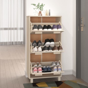 vidaXL Παπουτσοθήκη HAMAR Καφέ Μελί 59,5x35x117cm Μασίφ Ξύλο Πεύκου
