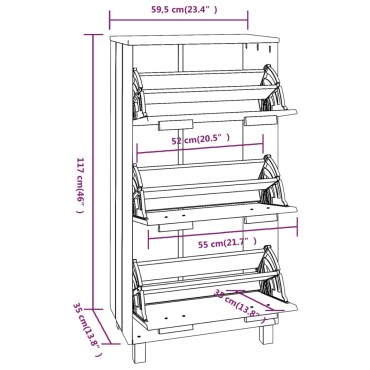vidaXL Παπουτσοθήκη HAMAR Καφέ Μελί 59,5x35x117cm Μασίφ Ξύλο Πεύκου