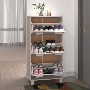 vidaXL Παπουτσοθήκη HAMAR Λευκή 59,5x35x117cm από Μασίφ Ξύλο Πεύκου
