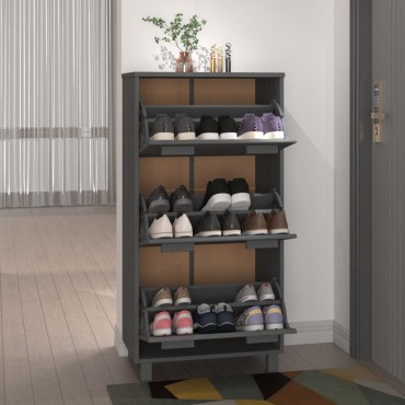 vidaXL Παπουτσοθήκη HAMAR Σκ. Γκρι 59,5x35x117cm Μασίφ Ξύλο Πεύκου
