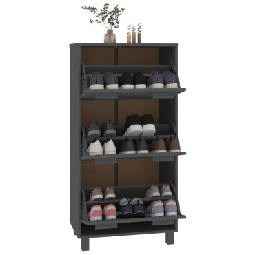 vidaXL Παπουτσοθήκη HAMAR Σκ. Γκρι 59,5x35x117cm Μασίφ Ξύλο Πεύκου