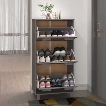 vidaXL Παπουτσοθήκη HAMAR Αν. Γκρι 59,5x35x117cm Μασίφ Ξύλο Πεύκου