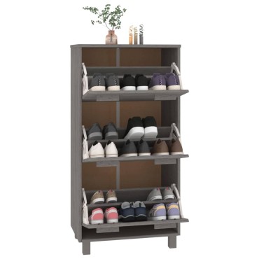 vidaXL Παπουτσοθήκη HAMAR Αν. Γκρι 59,5x35x117cm Μασίφ Ξύλο Πεύκου