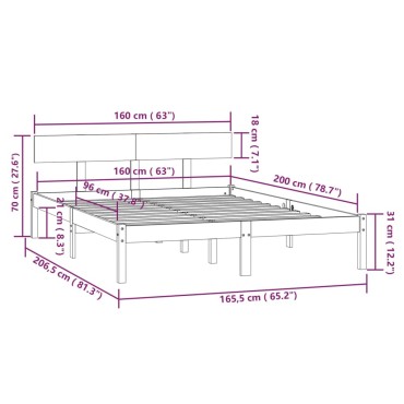 vidaXL Πλαίσιο Κρεβατιού Λευκό 160 x 200 εκ. από Μασίφ Ξύλο Πεύκου