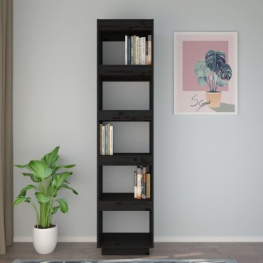 vidaXL Βιβλιοθήκη/Διαχωριστικό Χώρου Μαύρο 40x35x167cm Μασίφ Πεύκο 1 τεμ.