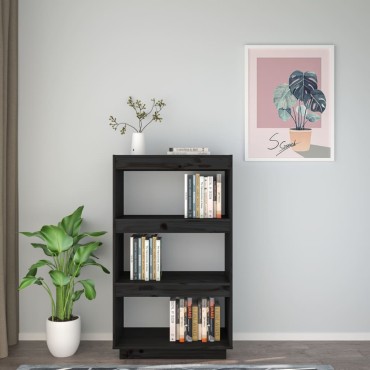 vidaXL Βιβλιοθήκη/Διαχωριστικό Χώρου Μαύρο 60x35x103cm Μασίφ Πεύκο 1 τεμ.