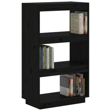 vidaXL Βιβλιοθήκη/Διαχωριστικό Χώρου Μαύρο 60x35x103cm Μασίφ Πεύκο 1 τεμ.