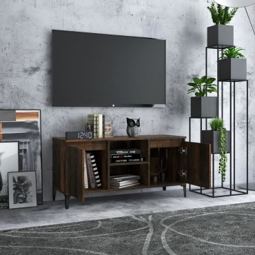 vidaXL Έπιπλο Τηλεόρασης Καπνιστή Δρυς 103,5x35x50cm με Μεταλ. Πόδια