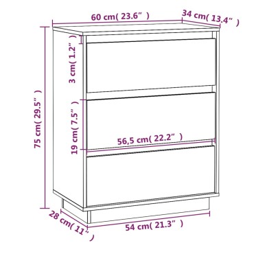 vidaXL Συρταριέρα Λευκή 60x34x75cm από Μασίφ Ξύλο Πεύκου 1 τεμ.