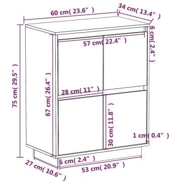 vidaXL Ντουλάπι Καφέ Μελί 60x34x75cm από Μασίφ Ξύλο Πεύκου 1 τεμ.