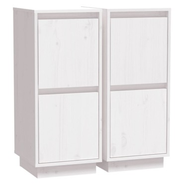 vidaXL Ντουλάπια 2 τεμ. Λευκά 31,5x34x75cm από Μασίφ Ξύλο Πεύκου