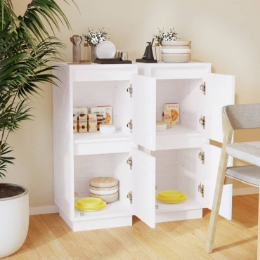 vidaXL Ντουλάπια 2 τεμ. Λευκά 31,5x34x75cm από Μασίφ Ξύλο Πεύκου