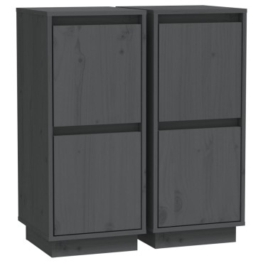 vidaXL Ντουλάπια 2 τεμ. Γκρι 31,5x34x75cm από Μασίφ Ξύλο Πεύκου