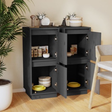vidaXL Ντουλάπια 2 τεμ. Γκρι 31,5x34x75cm από Μασίφ Ξύλο Πεύκου