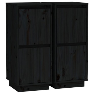 vidaXL Ντουλάπια 2 τεμ. Μαύρα 31,5x34x75cm από Μασίφ Ξύλο Πεύκου