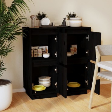 vidaXL Ντουλάπια 2 τεμ. Μαύρα 31,5x34x75cm από Μασίφ Ξύλο Πεύκου
