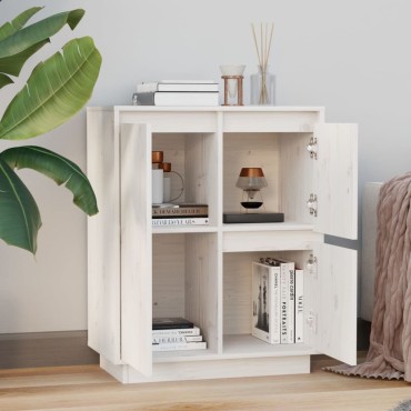 vidaXL Ντουλάπι Λευκό 60x34x75cm από Μασίφ Ξύλο Πεύκου 1 τεμ.