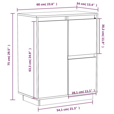 vidaXL Ντουλάπι Λευκό 60x34x75cm από Μασίφ Ξύλο Πεύκου 1 τεμ.