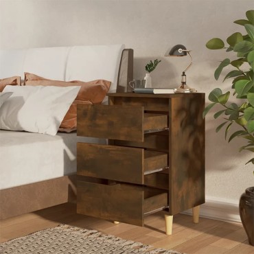 vidaXL Κομοδίνα 2 τεμ. Καπνιστή Δρυς 40x35x69cm Μασίφ Ξύλινα Πόδια