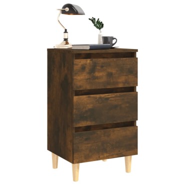 vidaXL Κομοδίνα 2 τεμ. Καπνιστή Δρυς 40x35x69cm Μασίφ Ξύλινα Πόδια