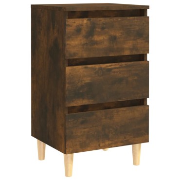 vidaXL Κομοδίνα 2 τεμ. Καπνιστή Δρυς 40x35x69cm Μασίφ Ξύλινα Πόδια