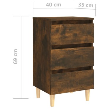 vidaXL Κομοδίνα 2 τεμ. Καπνιστή Δρυς 40x35x69cm Μασίφ Ξύλινα Πόδια