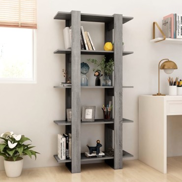 vidaXL Βιβλιοθήκη/Διαχωρ. Χώρου Γκρι Sonoma 80x30x160cm Επεξ. Ξύλο 1 τεμ.