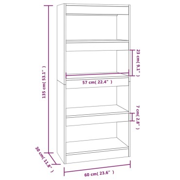 vidaXL Βιβλιοθήκη/Διαχωρ. Χώρου Γκρι Sonoma 60x30x135cm Επεξεργ. Ξύλο 1 τεμ.